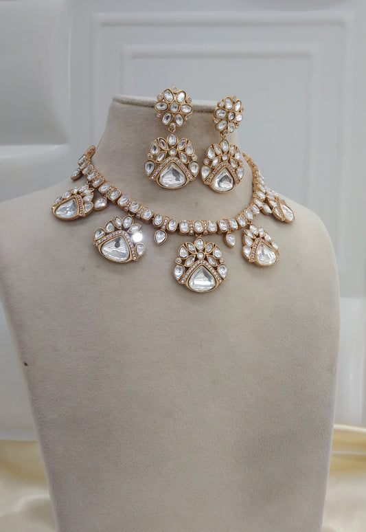 Neha White kundan Indian Necklace Jewellery Set