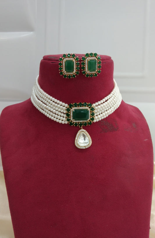 Nirat Green kundan Indian Choker Jewellery Set