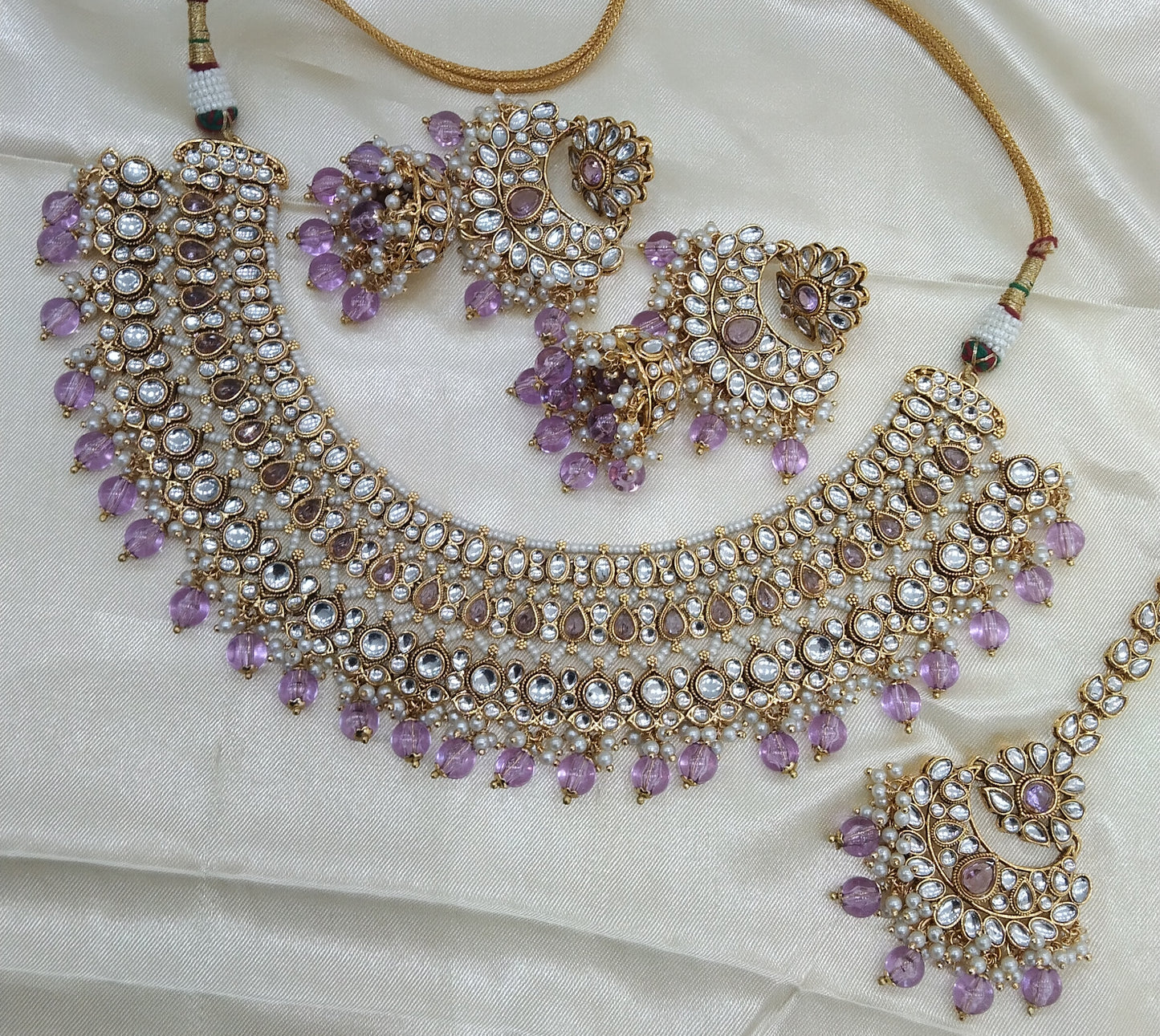 Nuri Lavender kundan Indian Necklace Jewellery Set