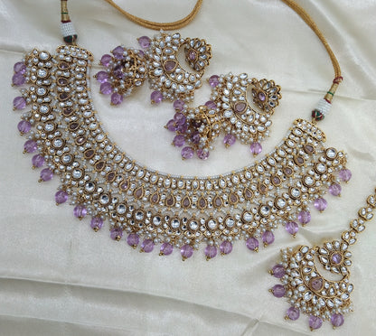 Nuri Lavender kundan Indian Necklace Jewellery Set