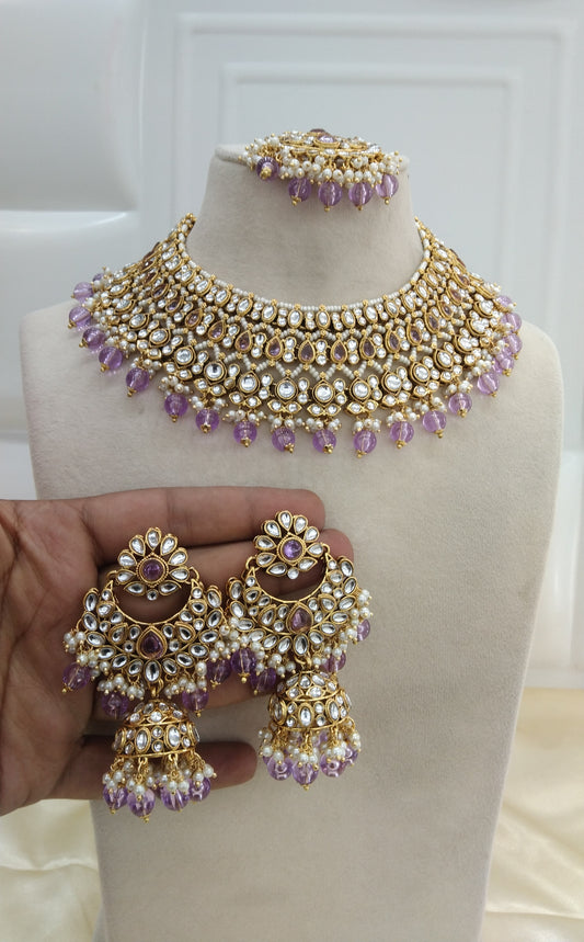 Nuri Lavender kundan Indian Necklace Jewellery Set