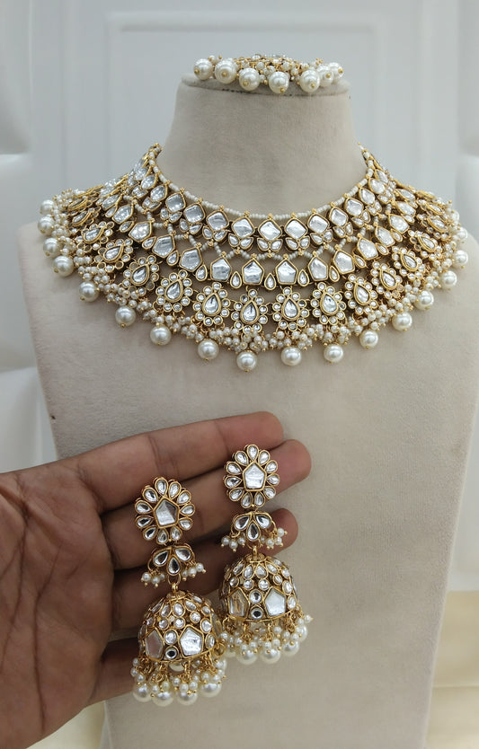 Preet White  kundan Indian Necklace Jewellery Set