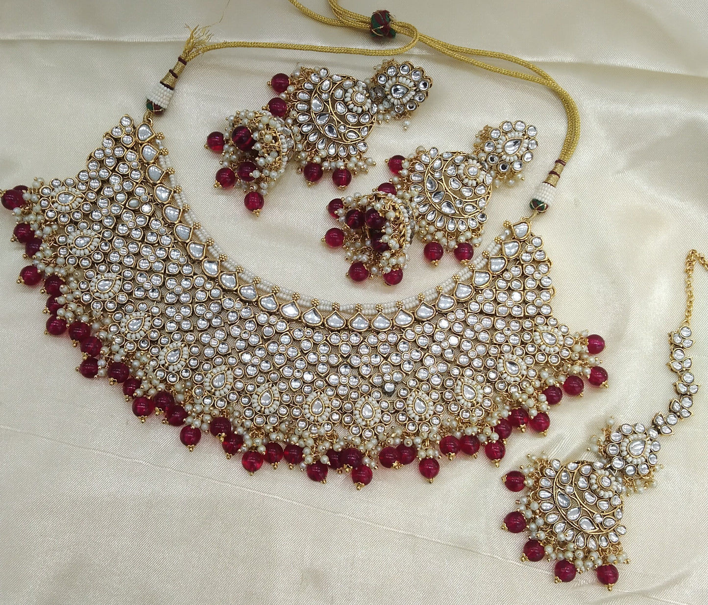 Priya Maroon kundan Indian Necklace Jewellery Set