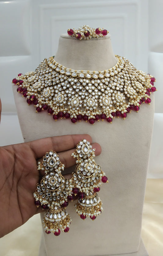 Priya Maroon kundan Indian Necklace Jewellery Set