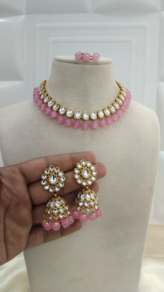 Omg Pink kundan Indian Necklace Jewellery Set
