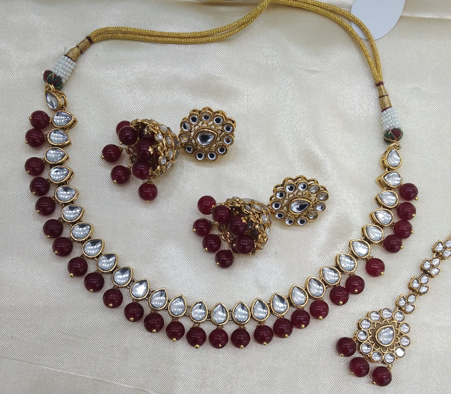 Omg Maroon kundan Indian Necklace Jewellery Set