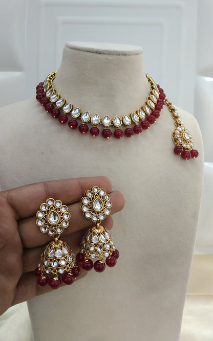 Omg Maroon kundan Indian Necklace Jewellery Set