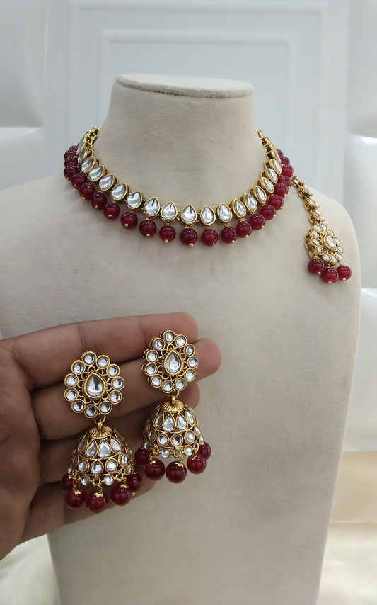 Omg Maroon kundan Indian Necklace Jewellery Set