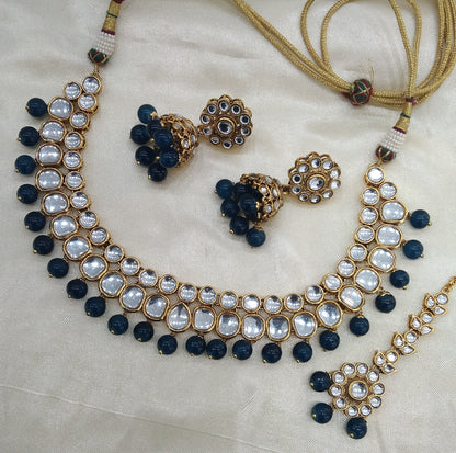 Oma Navy blue kundan Indian Choker Jewellery Set