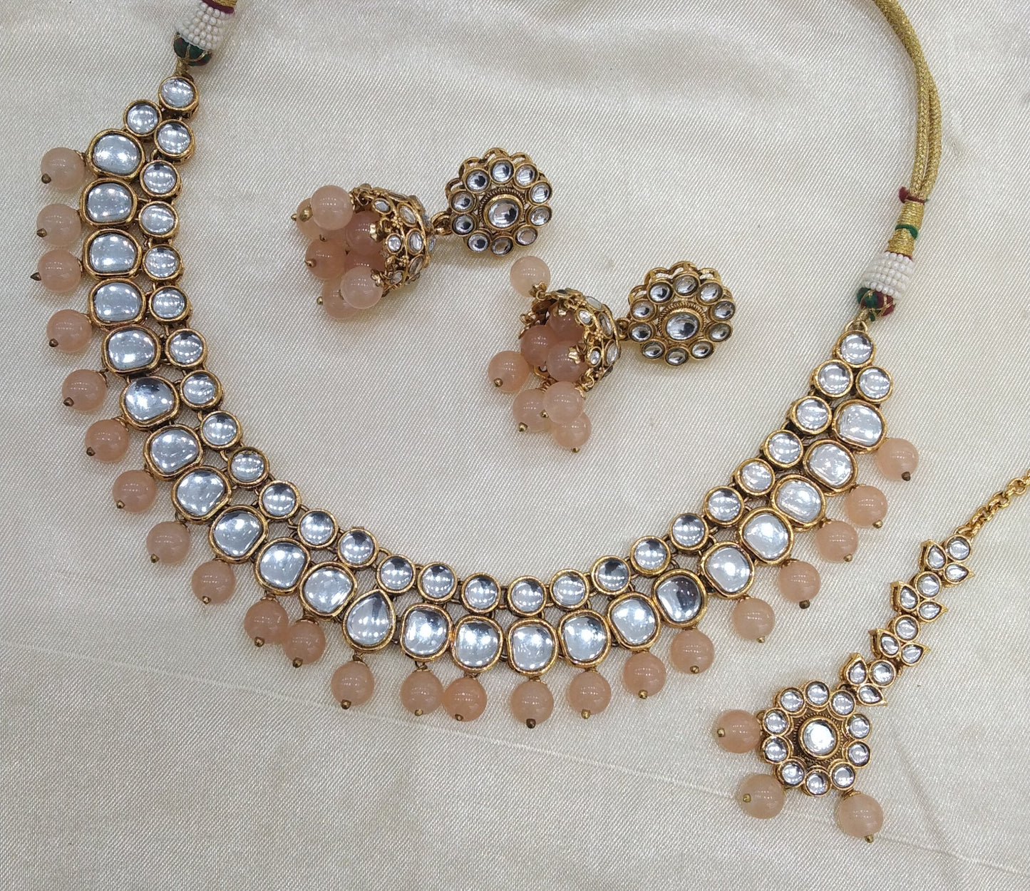 Oma Peach kundan Indian Choker Jewellery Set