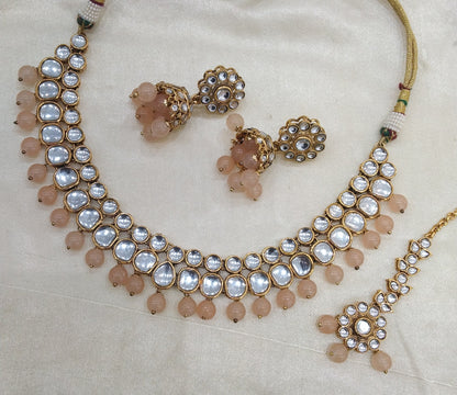 Oma Peach kundan Indian Choker Jewellery Set