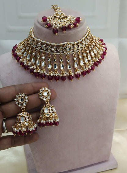 Orignal Ruby kundan Indian Choker Jewellery Set