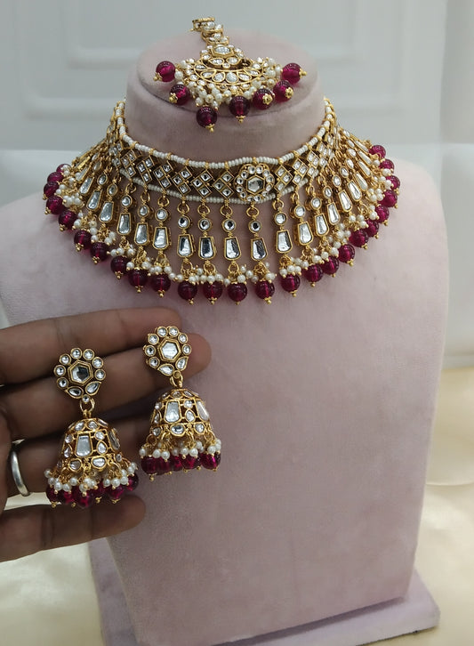 Orignal Ruby kundan Indian Choker Jewellery Set