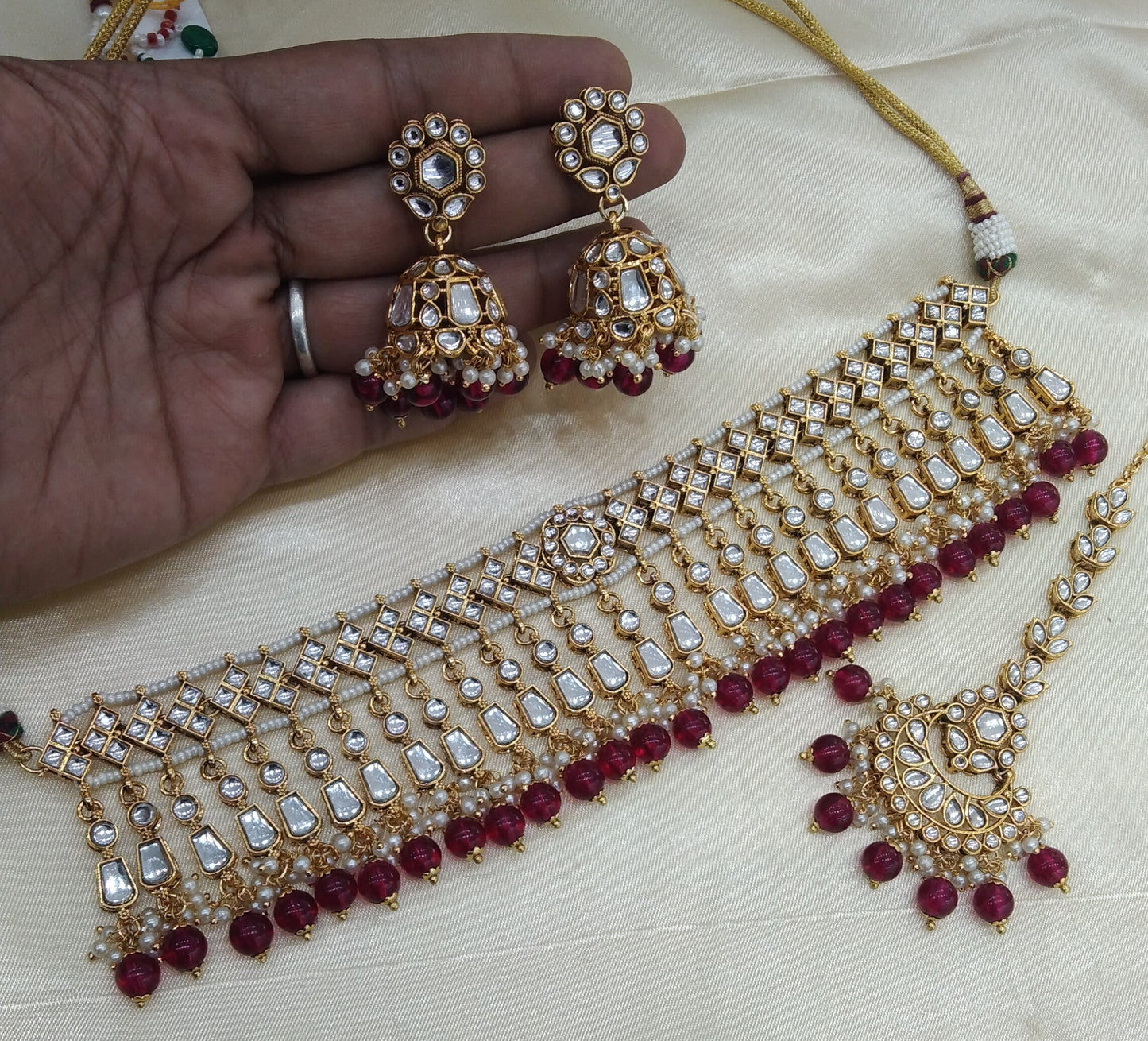 Orignal Ruby kundan Indian Choker Jewellery Set