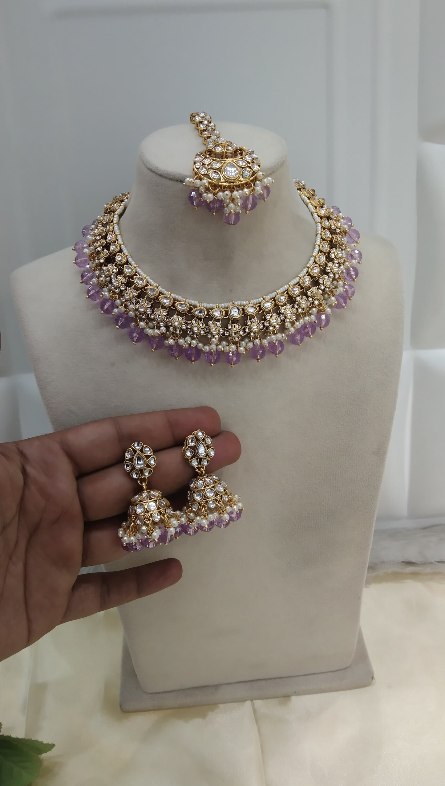Lavendar Necklace Kundan Jewelry Jewellery Set