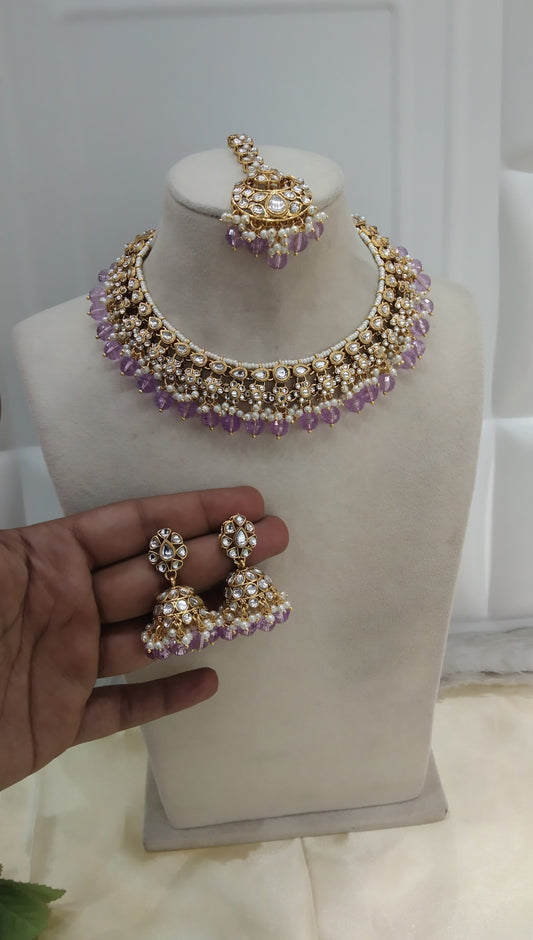 Lavendar Necklace Kundan Jewelry Jewellery Set