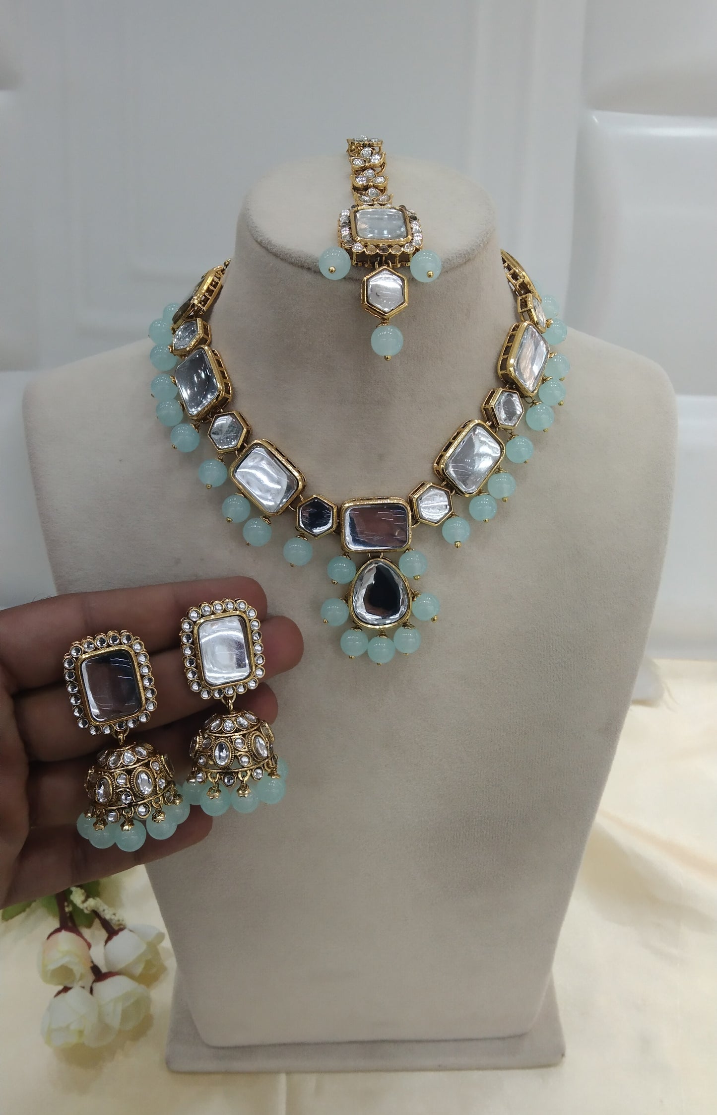 Peery Sea green Kundan Jewelry Set