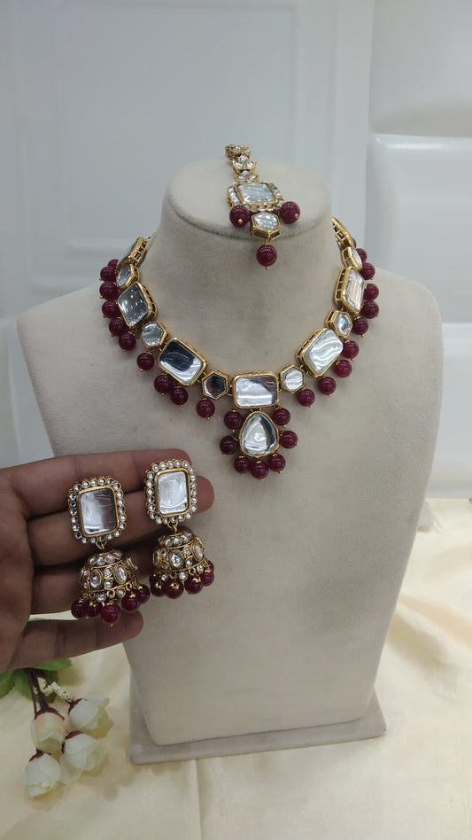 Perry Maroon Kundan Jewelry Set