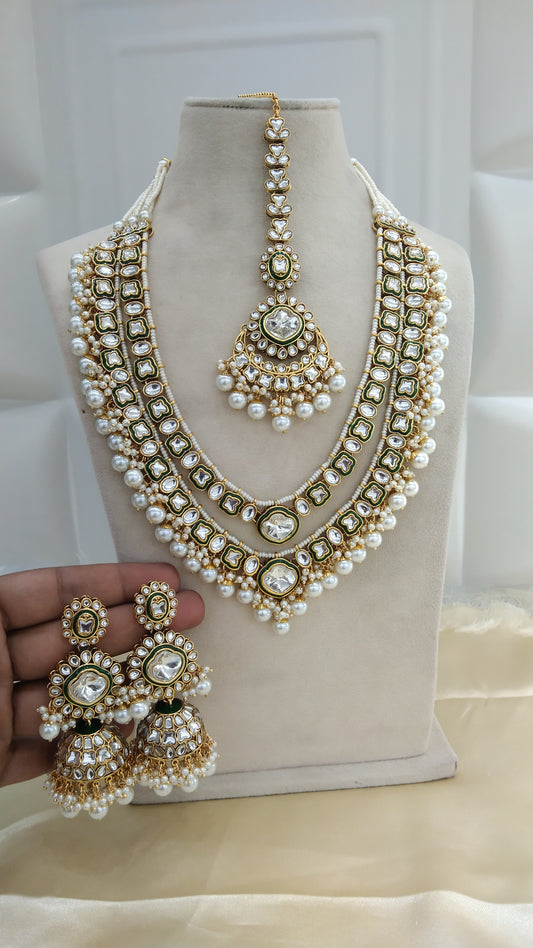Gold white Rani Haar Kundan Jewelry Set