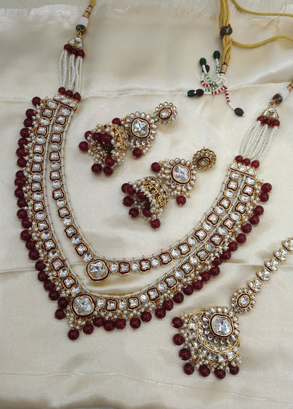 Maroon Rani Haar Kundan Jewelry Set