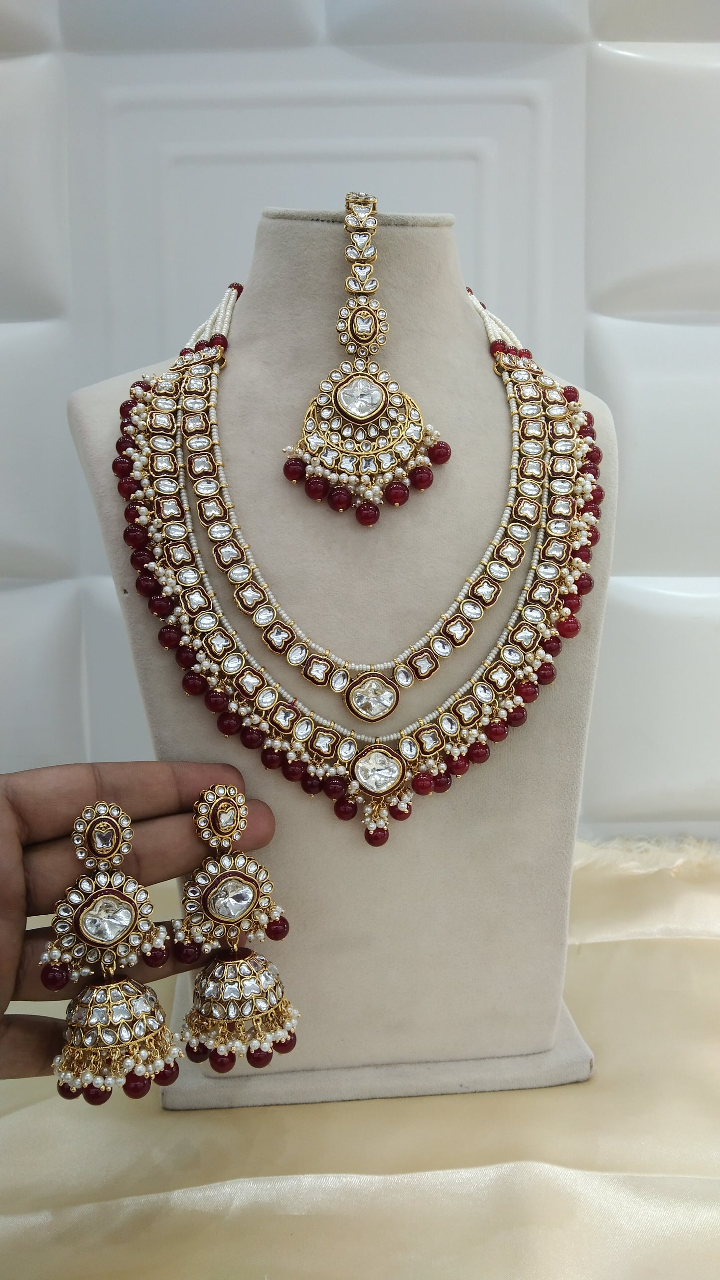 Maroon Rani Haar Kundan Jewelry Set