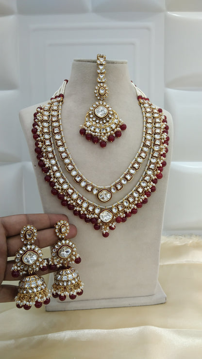 Maroon Rani Haar Kundan Jewelry Set
