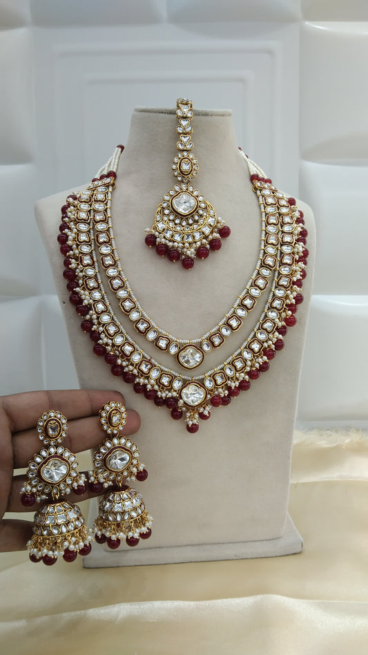 Maroon Rani Haar Kundan Jewelry Set