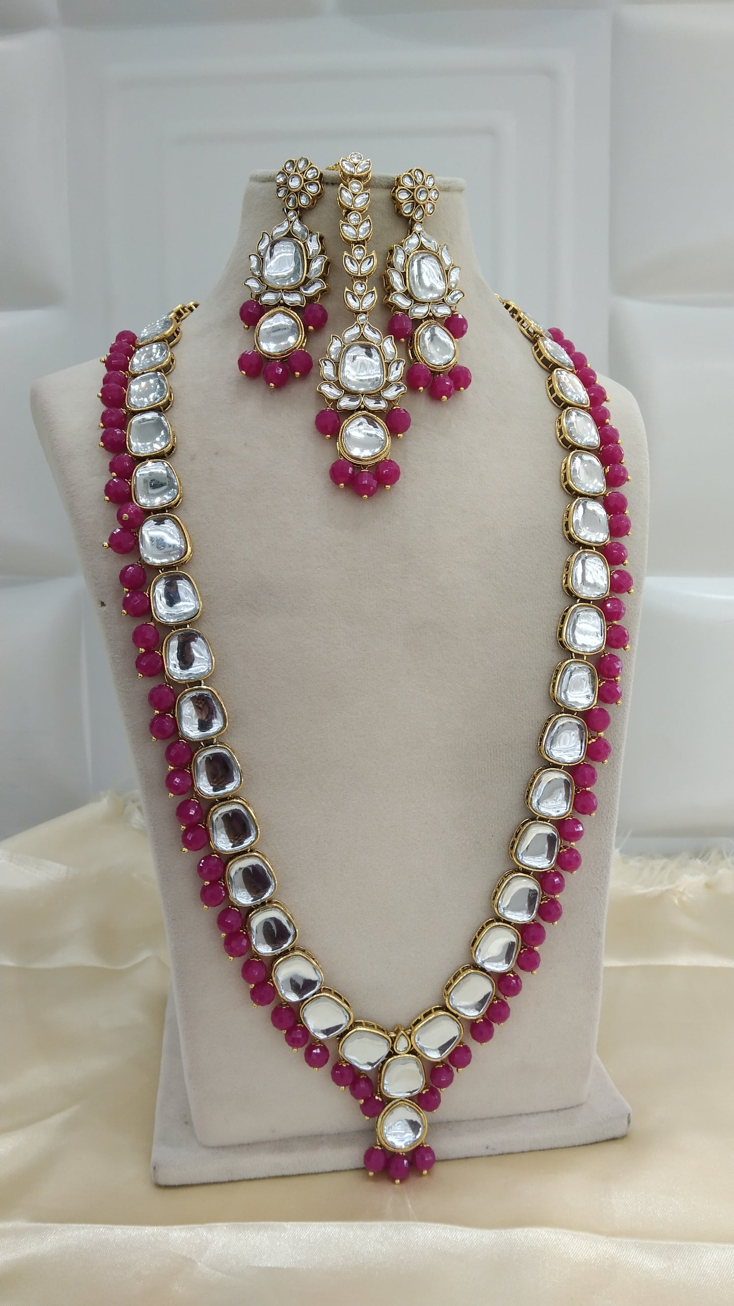 Dark Pink Rani Haar Kundan Jewelry Set