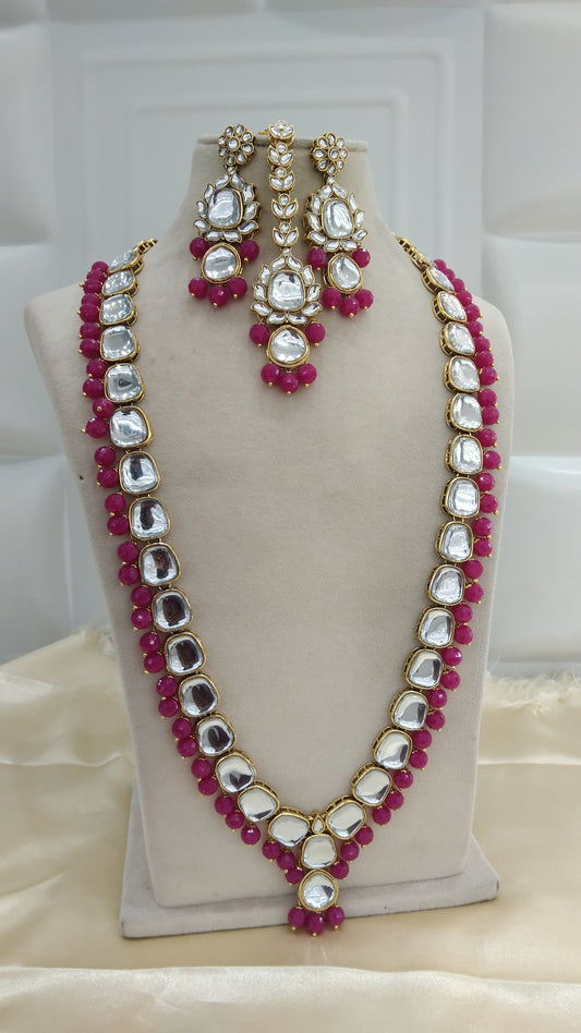Dark Pink Rani Haar Kundan Jewelry Set