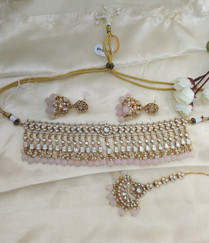 Rolls Pink Kundan Choker Jewellery Set