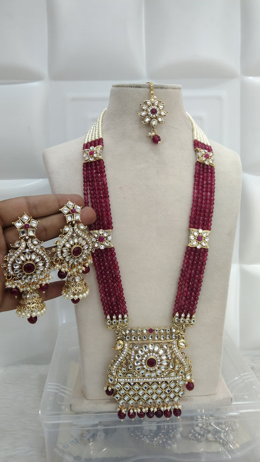 Maroon Rani Haar Indian Jewelry Set