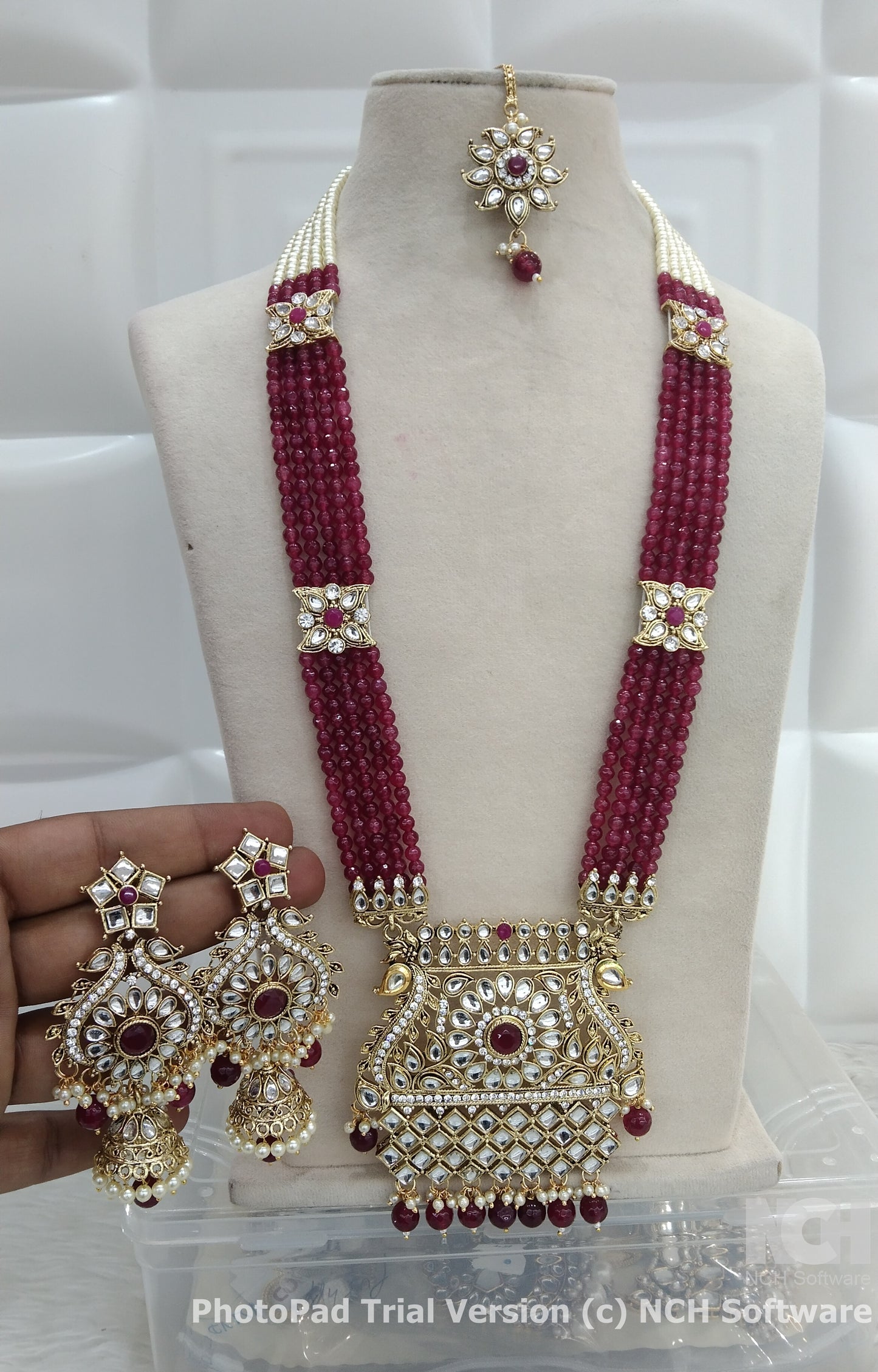 Maroon Rani Haar Indian Jewelry Set