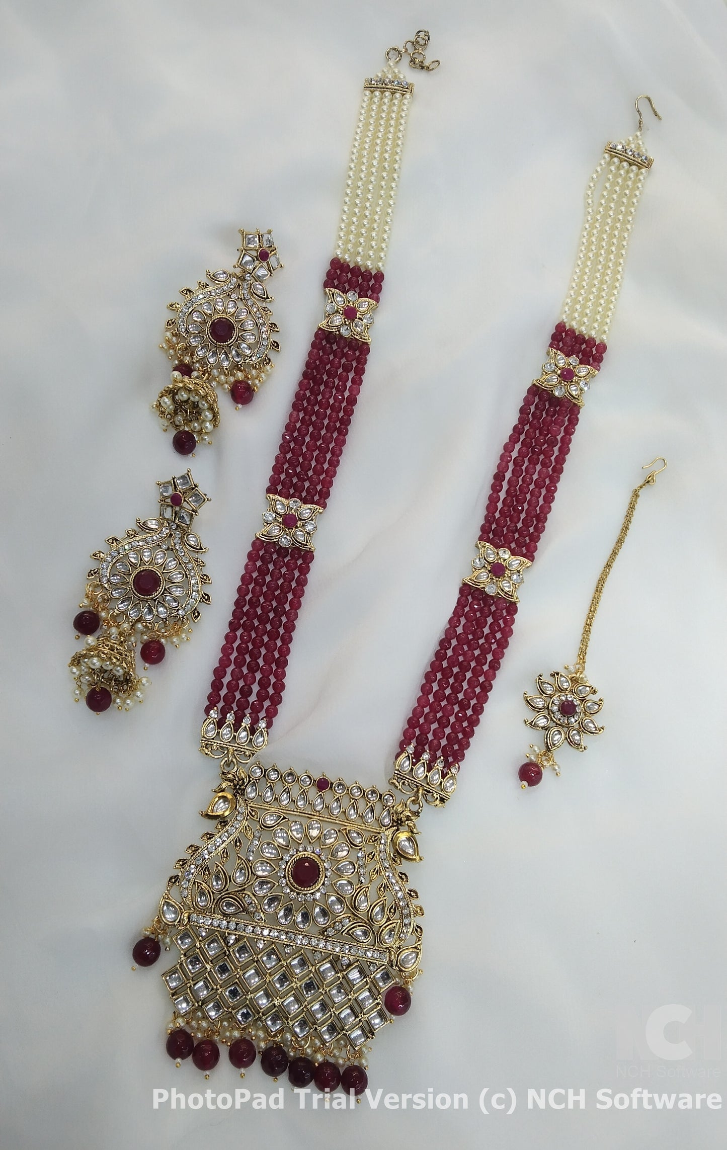 Maroon Rani Haar Indian Jewelry Set