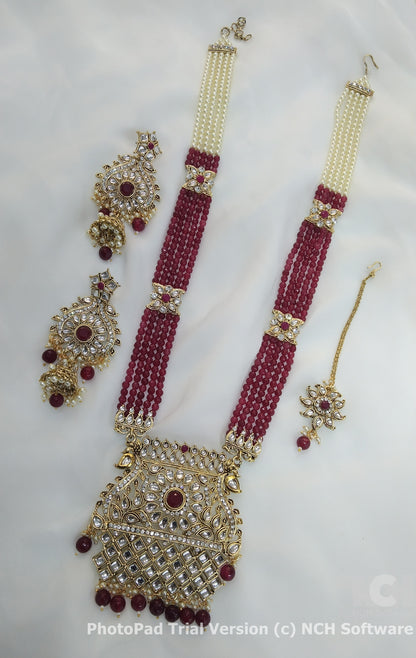 Maroon Rani Haar Indian Jewelry Set