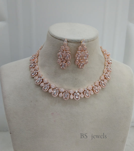 Rose Gold American Diamond Ad Riverside Necklace Set