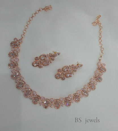 Rose Gold American Diamond Ad Riverside Necklace Set