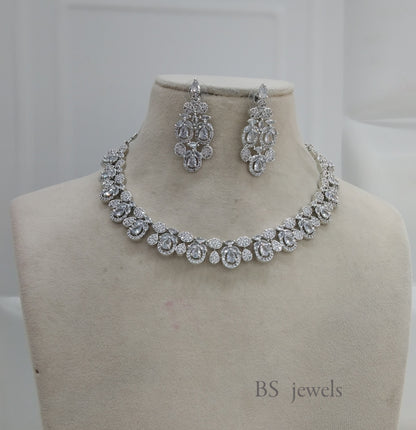 Silver American Diamond Ad Riverside Necklace Set