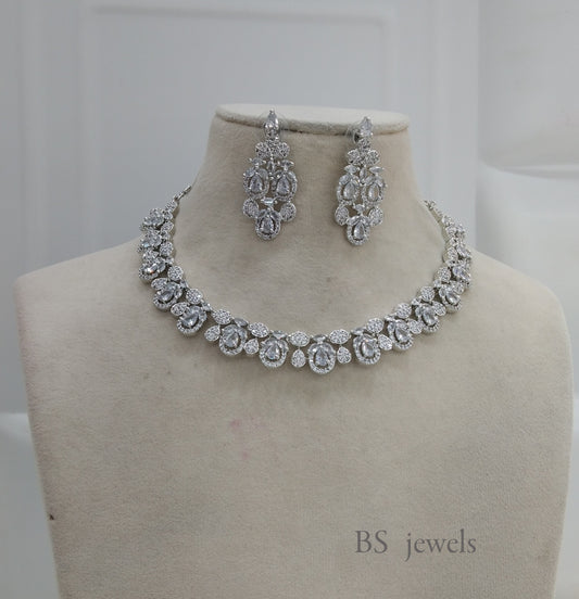 Silver American Diamond Ad Riverside Necklace Set