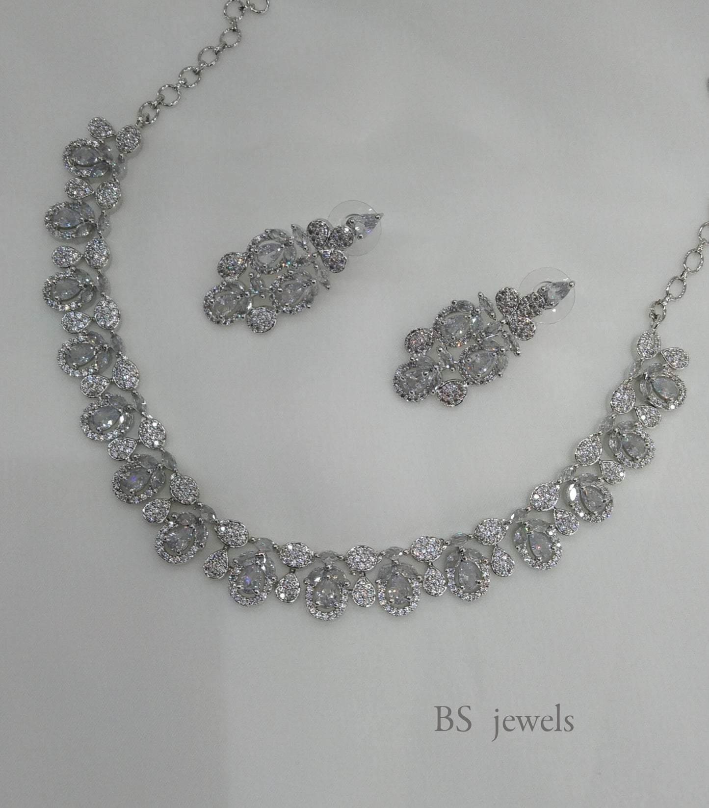 Silver American Diamond Ad Riverside Necklace Set