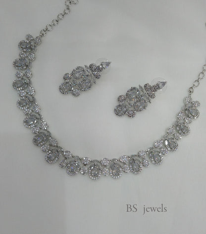 Silver American Diamond Ad Riverside Necklace Set
