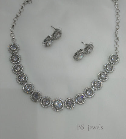 Silver American Diamond Ad Sheet Necklace Set