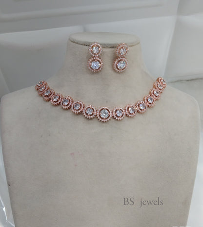 Rose Gold American Diamond Ad Sheet Necklace Set
