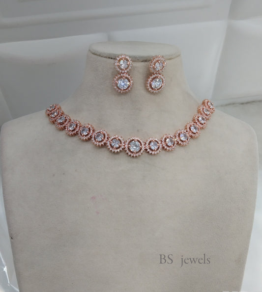 Rose Gold American Diamond Ad Sheet Necklace Set