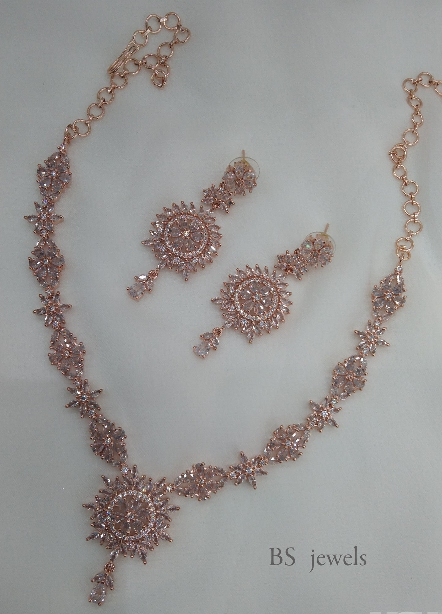Rose Gold American Diamond Ad Out Necklace Set