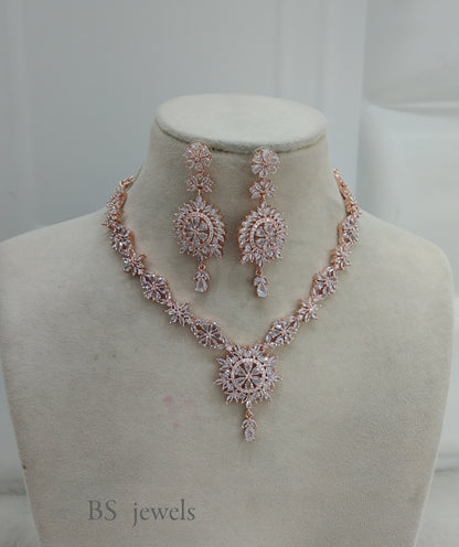 Rose Gold American Diamond Ad Out Necklace Set