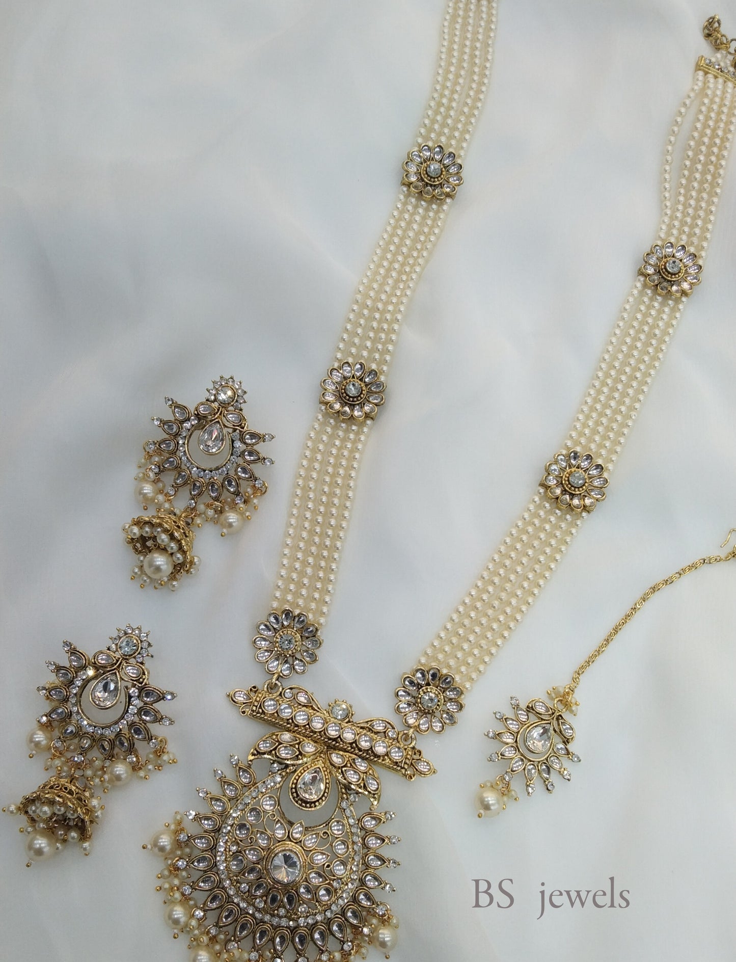 Rani Haar Gold white kundan Indian Jewelry Set