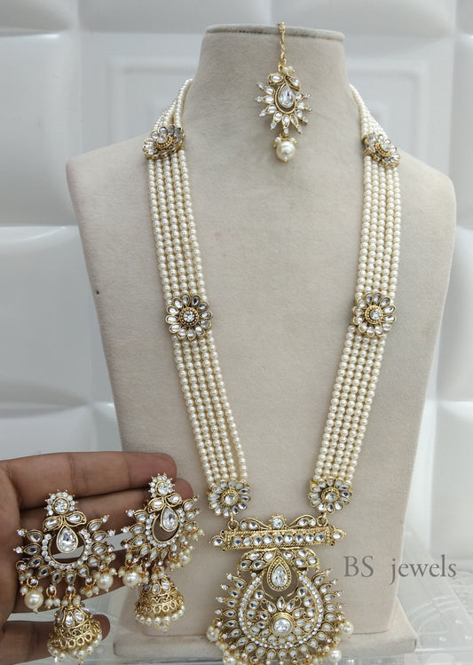 Rani Haar Gold white kundan Indian Jewelry Set