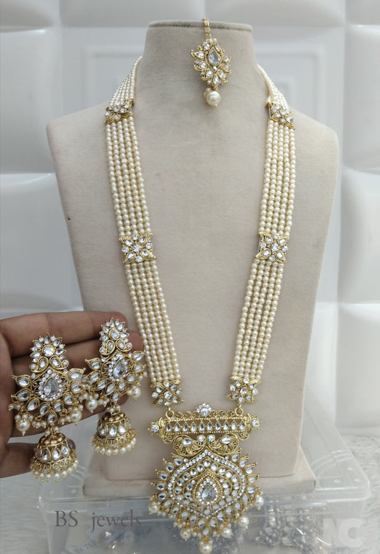 Gold white Rani Haar Indian Jewelry Set