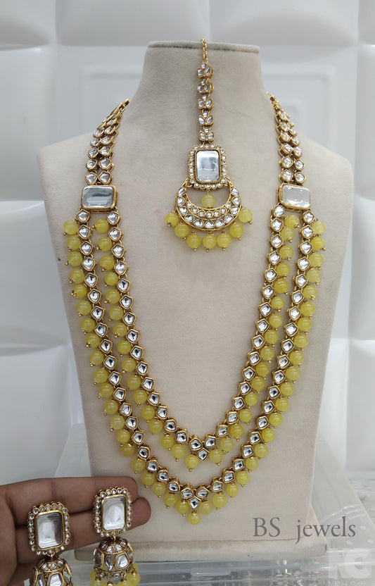 Yellow Kundan Rani Haar Indian Jewelry Set
