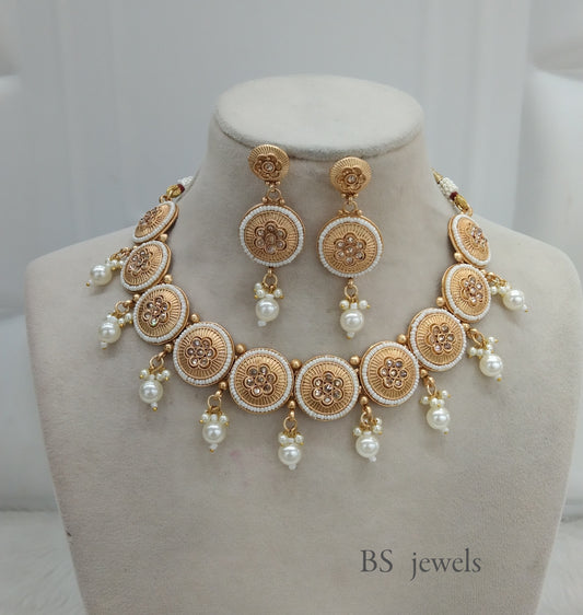 Polki Gold Necklace Jewelry challa Set